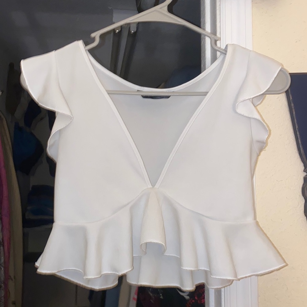 White Low V-Neck Cropped Tank